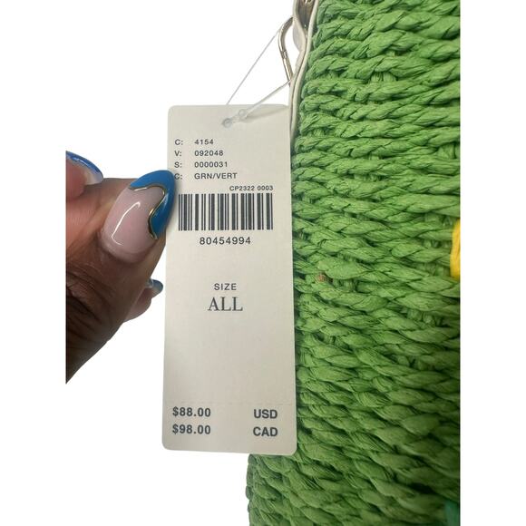 Anthropologie Raffia Green Yellow Lemon Embroidered Beachy Fruit Bucket Bag - Picture 5 of 7